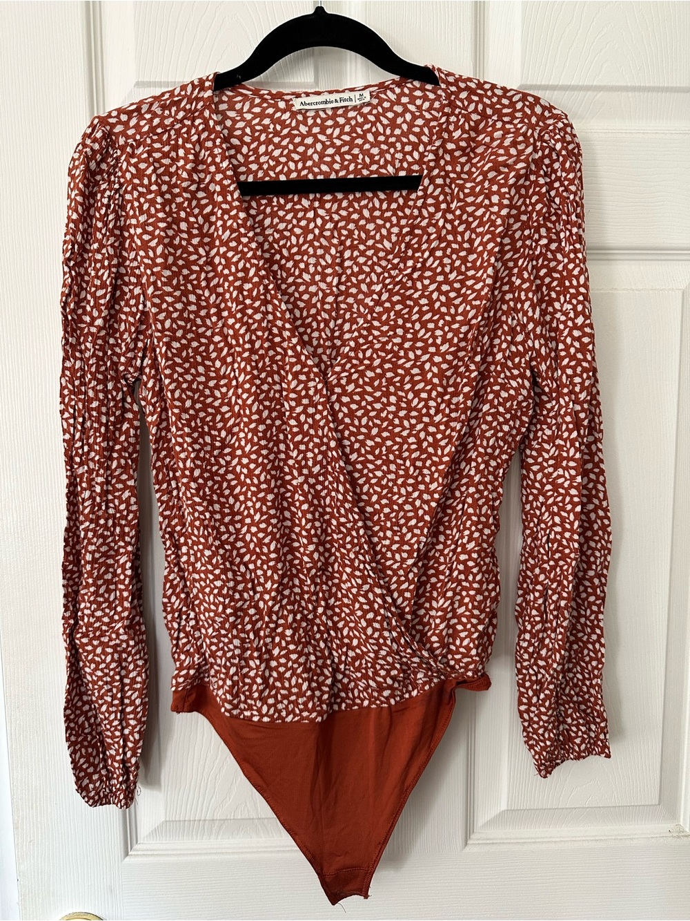 Abercrombie & Fitch Rust Red Printed Wrap-Style Long Sleeve Bodysuit